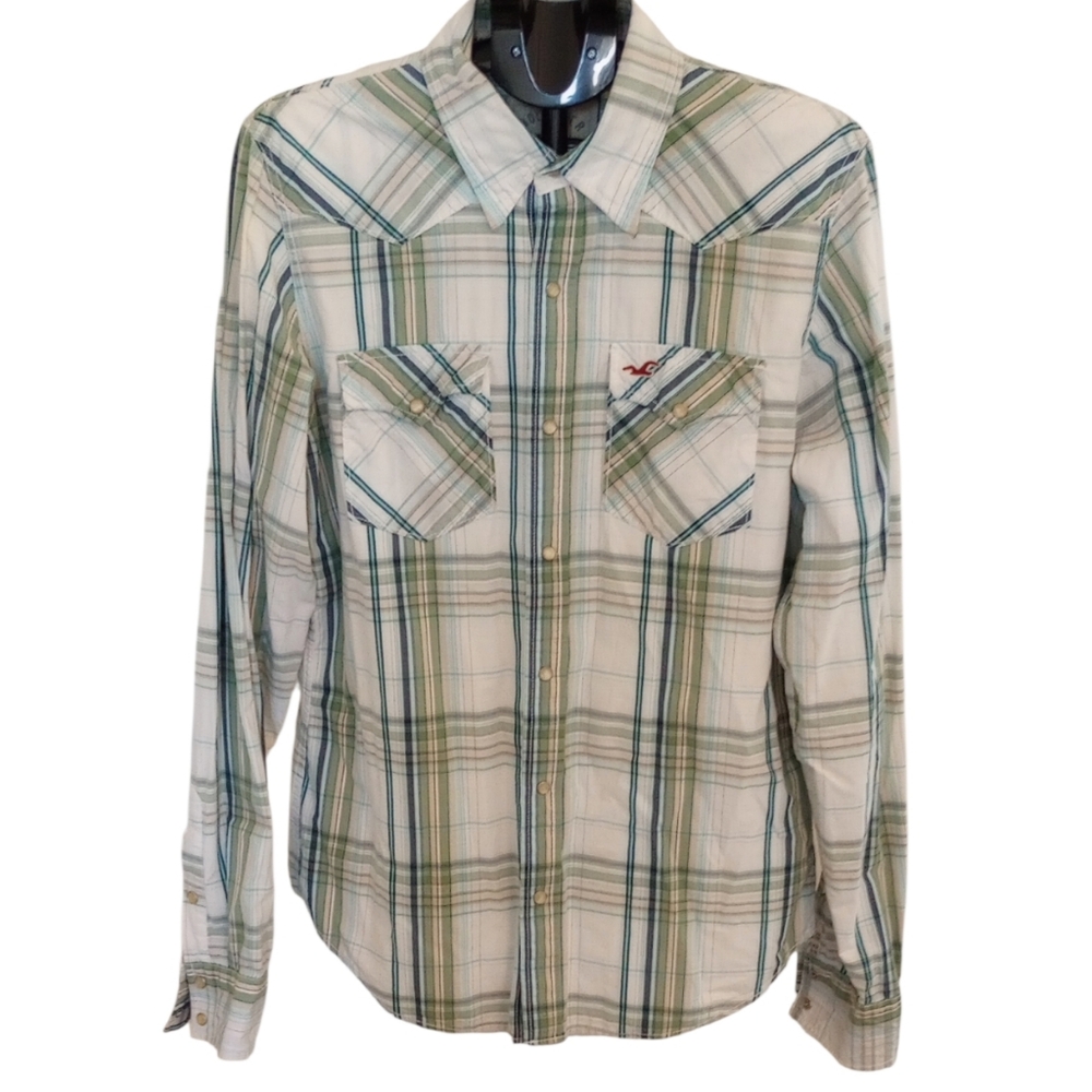 Hollister Co. XL Men's button down pearl snap button long sleeve plaid green